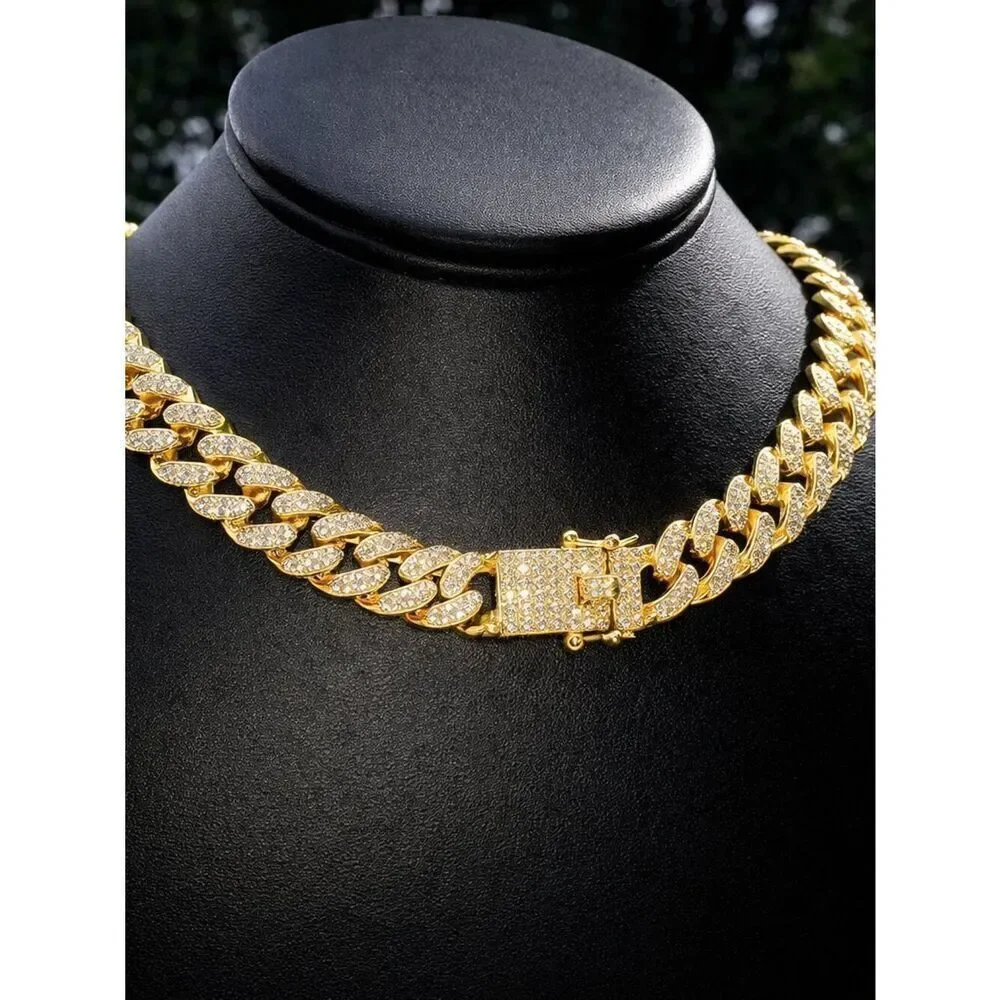 Iced Out Cuban Link Chain Gold | Diamond Clasp | Hip Hop Bling Necklace